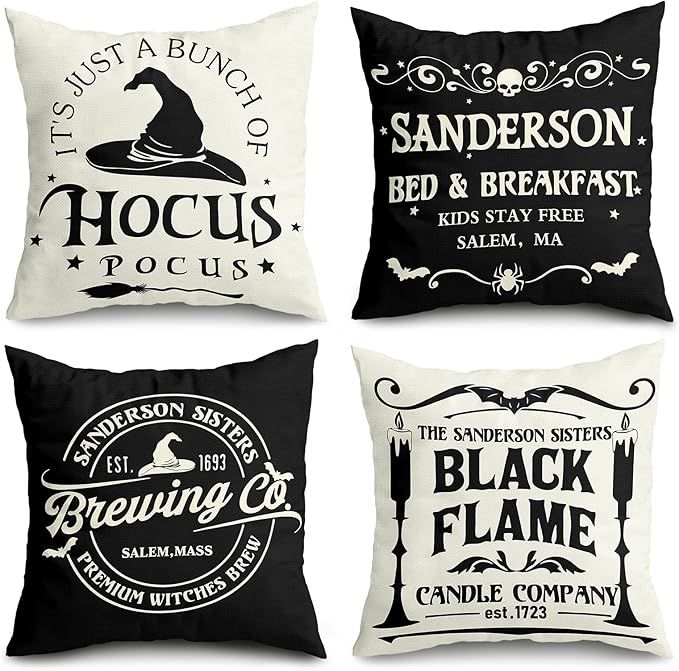 Halloween Decorations Pillow Covers 18x18 Set of 4 Halloween Decor Indoor Outdoor Hocus Pocus Far... | Amazon (US)