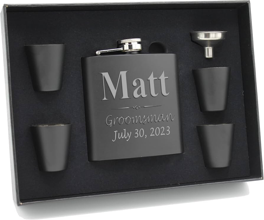 My Personal Memories, Custom Engraved Groomsman Flask Set - Personalized Groomsmen Gifts - 3 Line... | Amazon (US)