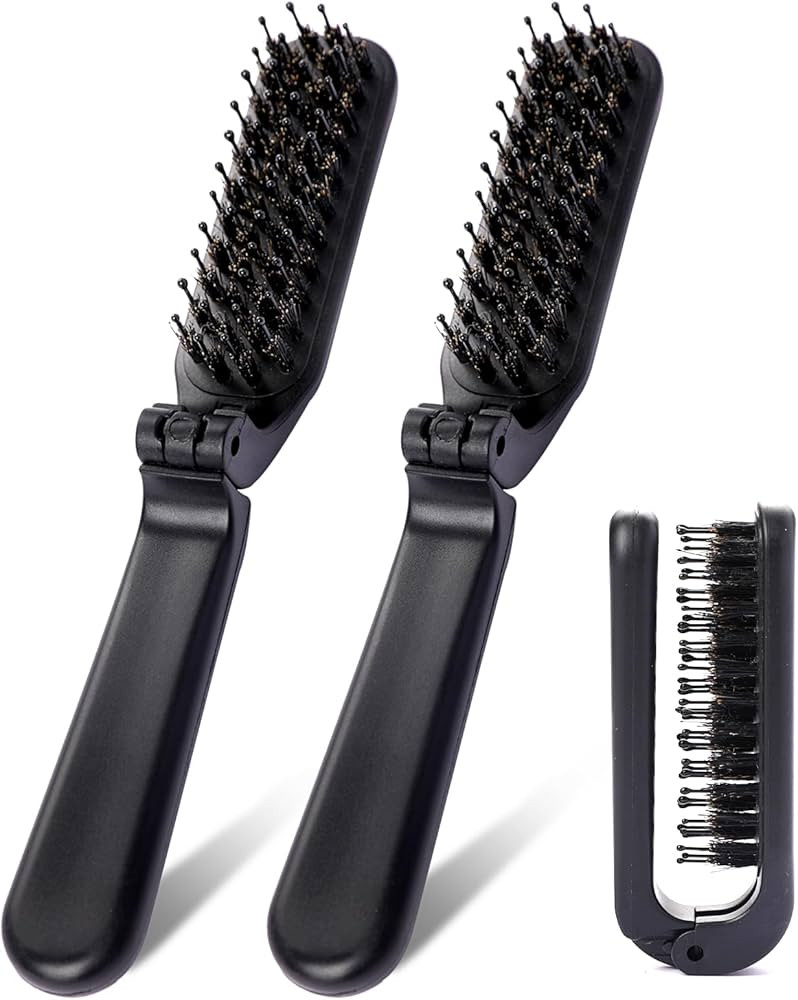 Foldable Brush for Purse, 2 Pack Small Portable Travel Hair Brush with Natural Boar Bristle and N... | Amazon (US)