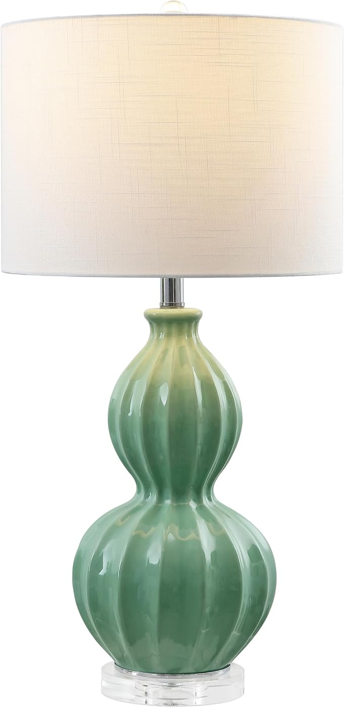 JONATHAN Y Faye Fluted Ceramic Gourd Bedside Table Lamp 28", Seafoam Green | White Linen Drum Sha... | Amazon (US)