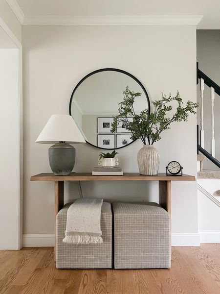 Console table, round mirror, Studio McGee target ottoman, home decor, throw blanket 

#LTKstyletip #LTKhome