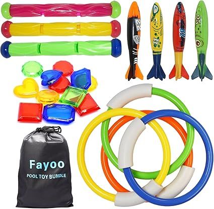 Fayoo 23 Pack Underwater Swimming/Diving Pool Toys Diving Rings(4 Pcs), Toypedo Bandits(4 Pcs), D... | Amazon (US)