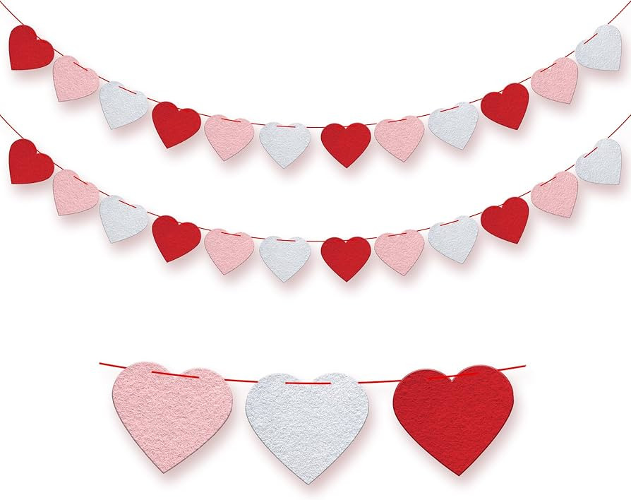 KatchOn, Felt Heart Garland for Valentines Day Decor - 8.2 Feet, No DIY | Red Rose Valentine Garl... | Amazon (US)
