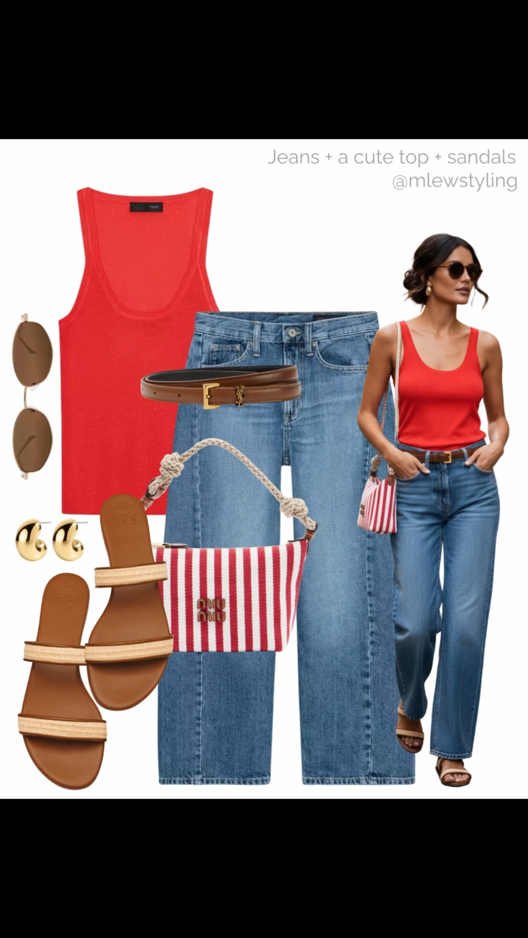 Summer uniform ❤️‍🔥

Tags: elevated summer outfit, Zara barrel leg jeans, miu miu bag, leather sandals, gold hoop earrings, ysl brown belt, oval sunglasses, red tank top, casual weekend look

#LTKjeans #LTKsummer #LTKcanada