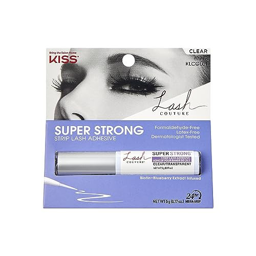 KISS Lash Couture Clear Strip Lash Adhesive with Biotin & Blueberry Extract, Latex-Free, Dermatologist Tested, Contact Lens Friendly, Strong Hold, Gentle Formula, with Brush Tip Applicator, 0.17 Oz. | Amazon (US)