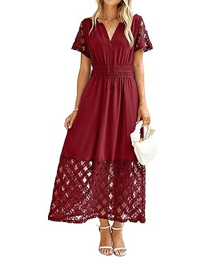 Simplee Womens 2025 Summer Boho Maxi Dress V Neck Empire Waist Long Flowy Dresses with Pockets | Amazon (US)