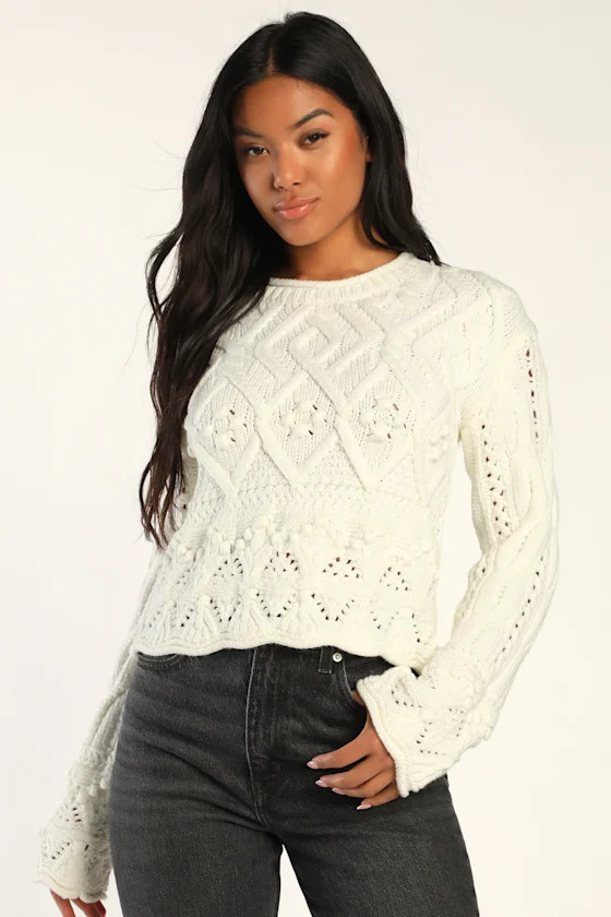 Snow Day Date White Knit Long Sleeve Sweater | Lulus (US)