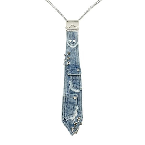 Denim Tie, Distressed Denim Necktie with Pockets, Grunge Style Metal Chain Necktie (Blue) | Amazon (US)