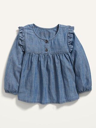 Long-Sleeve Ruffle-Trim Chambray Top for Toddler Girls | Old Navy (US)