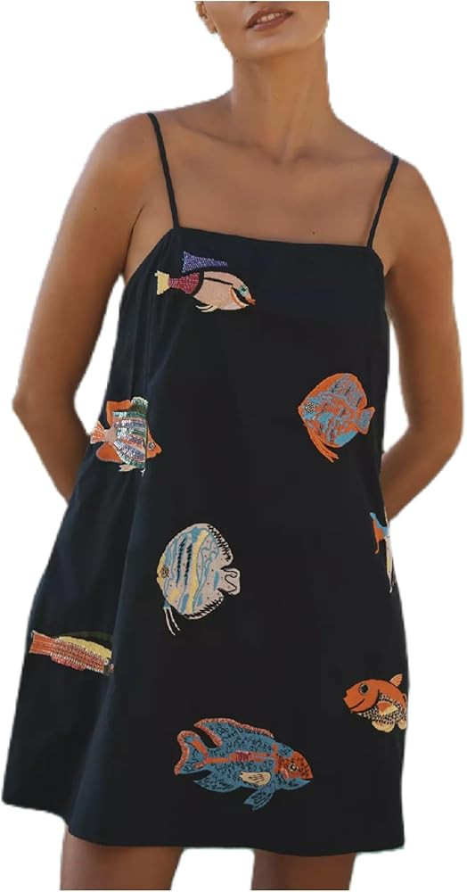 Women Boho Floral Mini Cami Dress Spaghetti Strap Backless Flowy Sling Dress Cute Graphic Summer ... | Amazon (US)