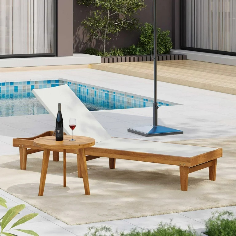 Christopher Knight Home 2-Piece Outdoor Patio Chaise Lounge with Round End Table, Wood Frame, Whi... | Walmart (US)