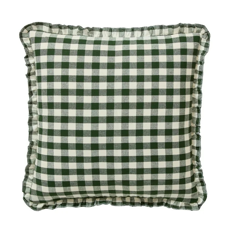 My Texas House 18" x 18" Green Gingham Ruffle Decorative Pillow Cover | Walmart (US)