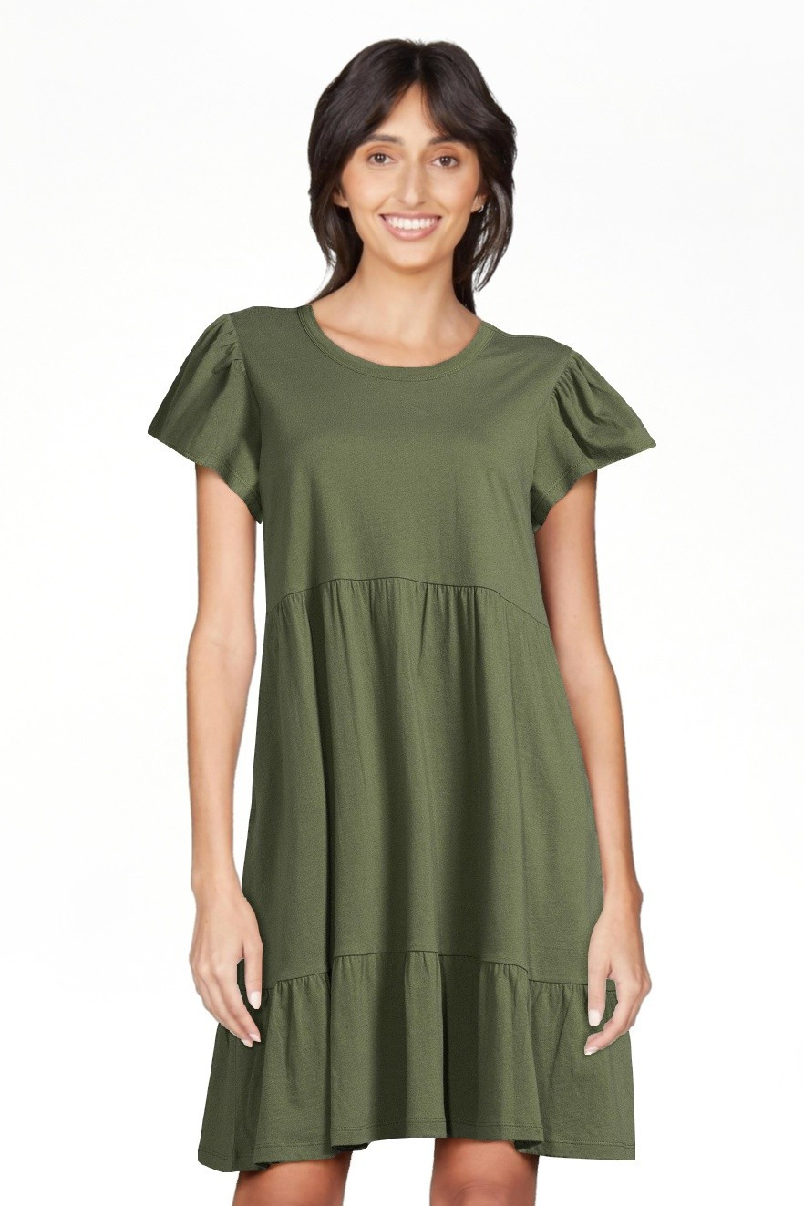 Time and Tru Women's Short Sleeve Tiered Knit Dress with Pockets - Walmart.com | Walmart (US)