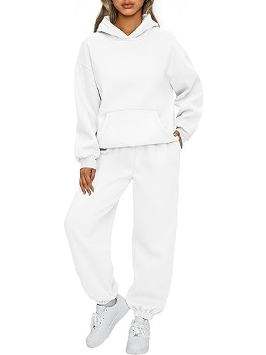 AUTOMET Sweatsuits Women 2 Piece Outfit Lounge Two Piece Sets Fall Fashion 2024 Tracksuits Oversized Sweatshirt and Sweatpants Casual Teen Girls Clothing White M | Amazon (US)