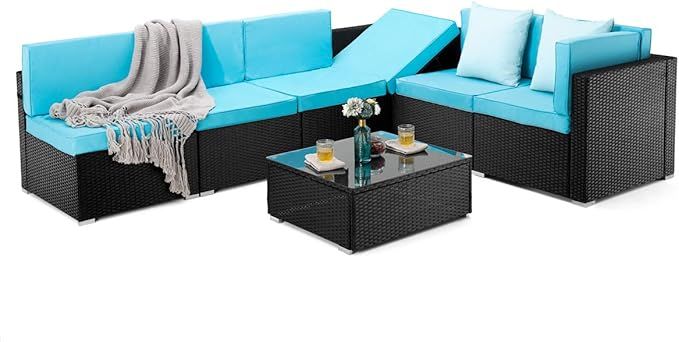 PAMAPIC 7 Pieces Patio Furniture,Outdoor Rattan Sectional Sofa Conversation Set with Tea Table an... | Amazon (US)