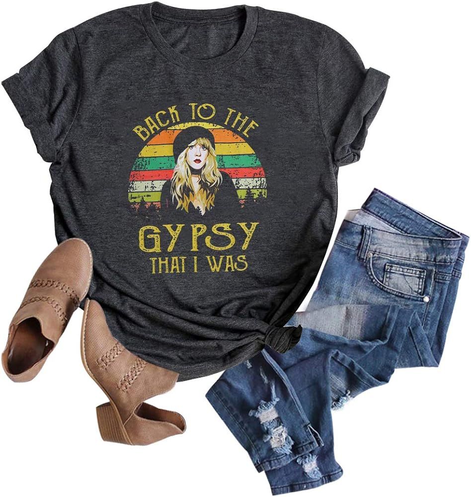Women Character Vintage T Shirt Back to The Gypsy That I was Graphic Rock Music Tees Tops | Amazon (US)