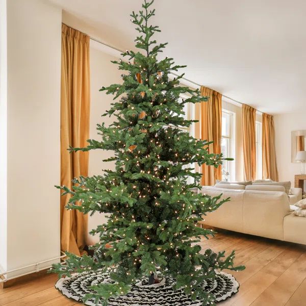 HGTV Cozy Winter Lighted Artificial Cedar Christmas Tree with Realistic Needles | Wayfair North America