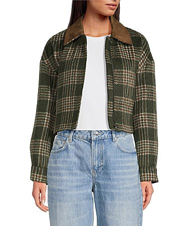 Gianni Bini North Brushed Plaid Suede Collar Bomber Jacket - XS | Dillard's