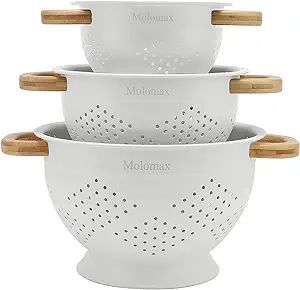 Metal Colander with Wood Handle | Set of 3 with Bamboo Handles | 1.5Q, 3Q, 5Q (Light White Icing) | Amazon (US)