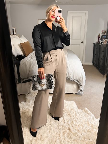 Satin top with Abercrombie trousers for that dressy look without a dress involved. Tts on everything linked here . Holiday outfit 

#LTKxAF #LTKSeasonal #LTKHoliday