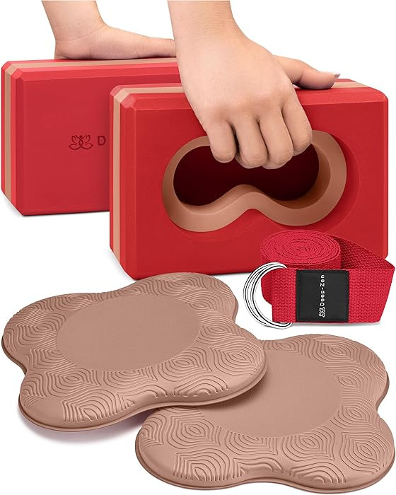 Deep-Zen® Yoga Blocks Wrist Support; Yoga Blocks 2 Pack with Knee Pads and Strap to Put Less Wei... | Amazon (US)