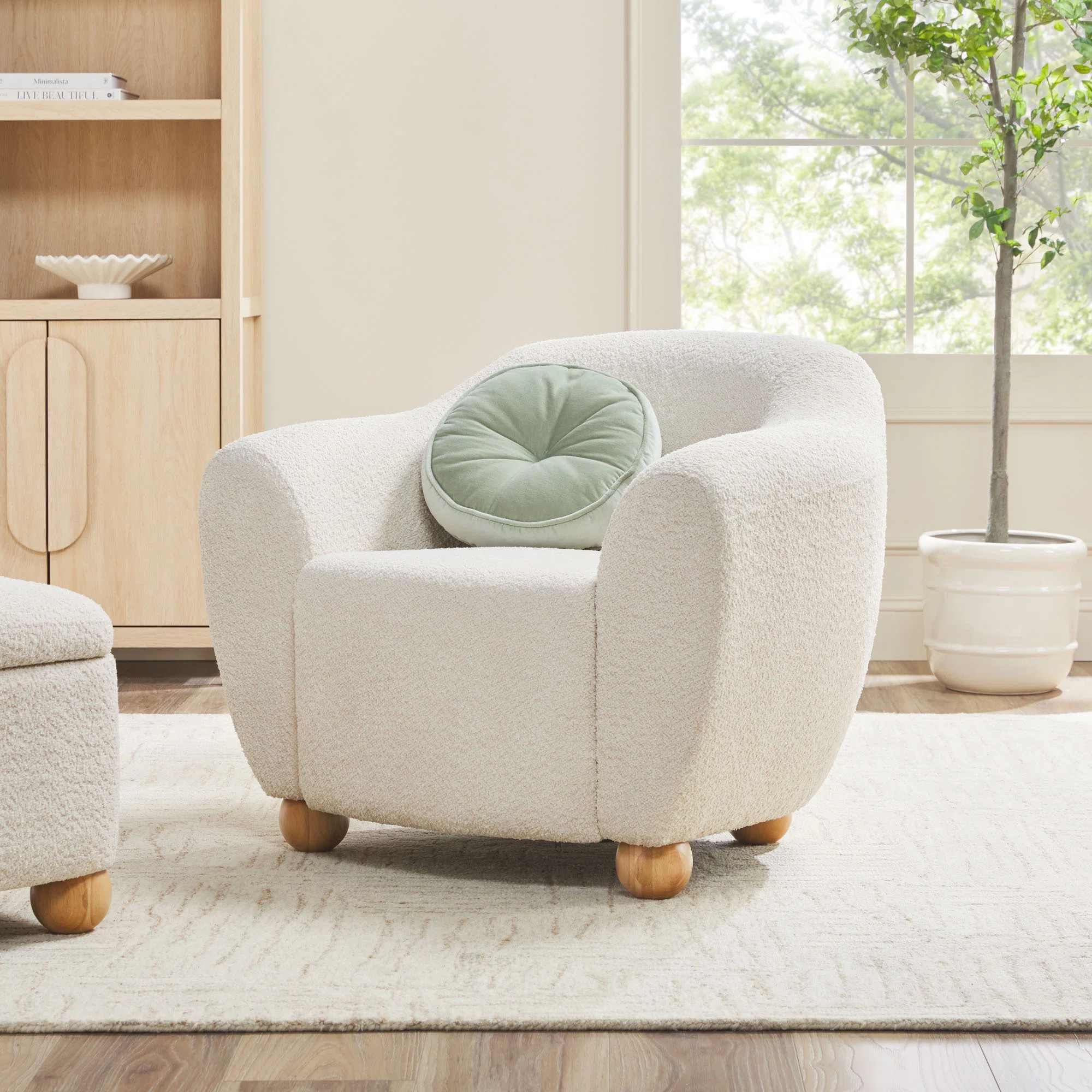 Contemporary Bouclé Upholstered Lounge Chair With EZ Assembly Wood Legs | Wayfair North America