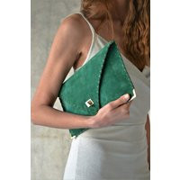 Emerald Suede Leather Envelope Clutch Handmade Green Evening Bag | Etsy (US)