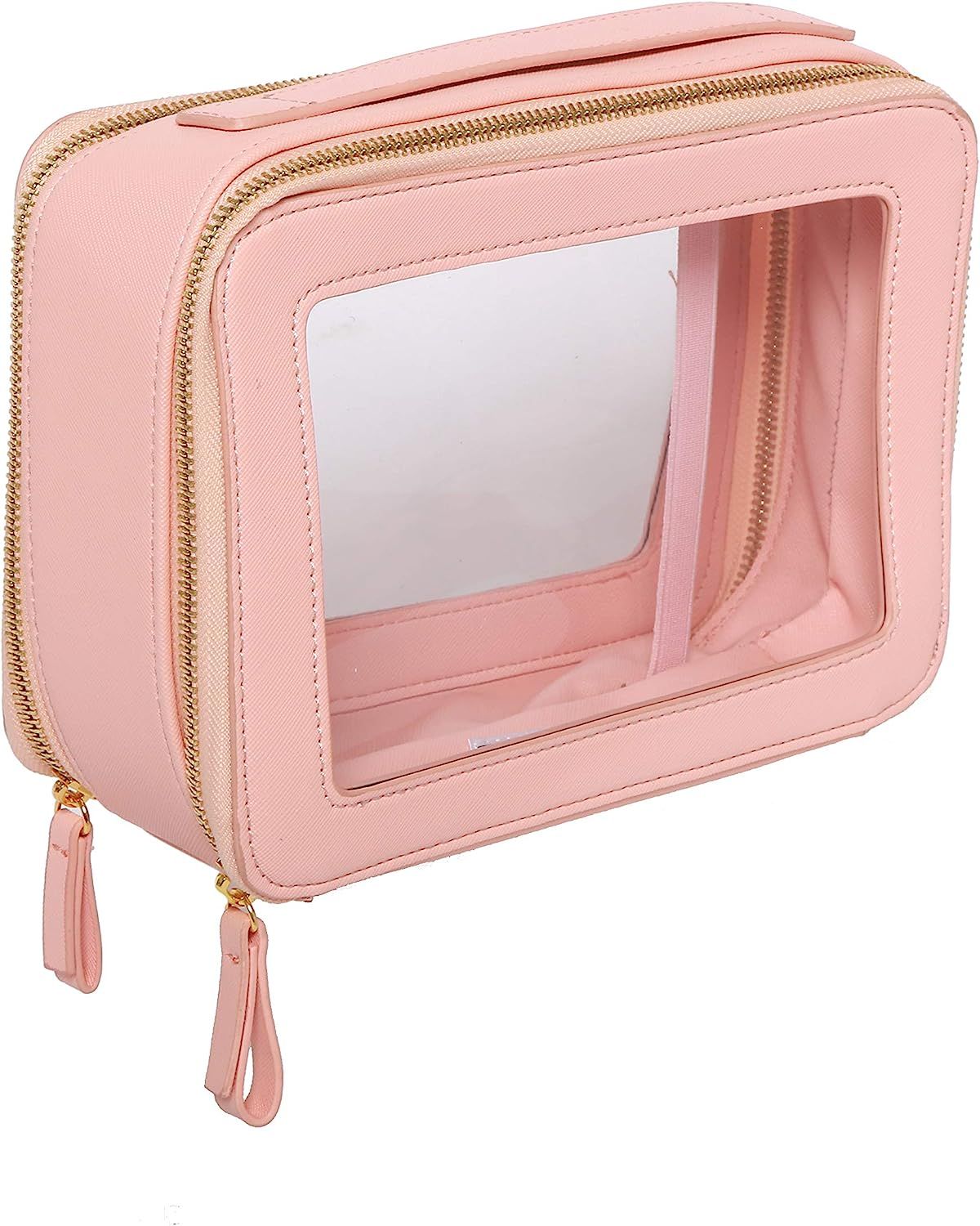 Clear Jetset Case, Jumbo Size, 2-Layer Compartments, Chic Cosmetics Makeup Bag for Travel (Pink) | Amazon (US)