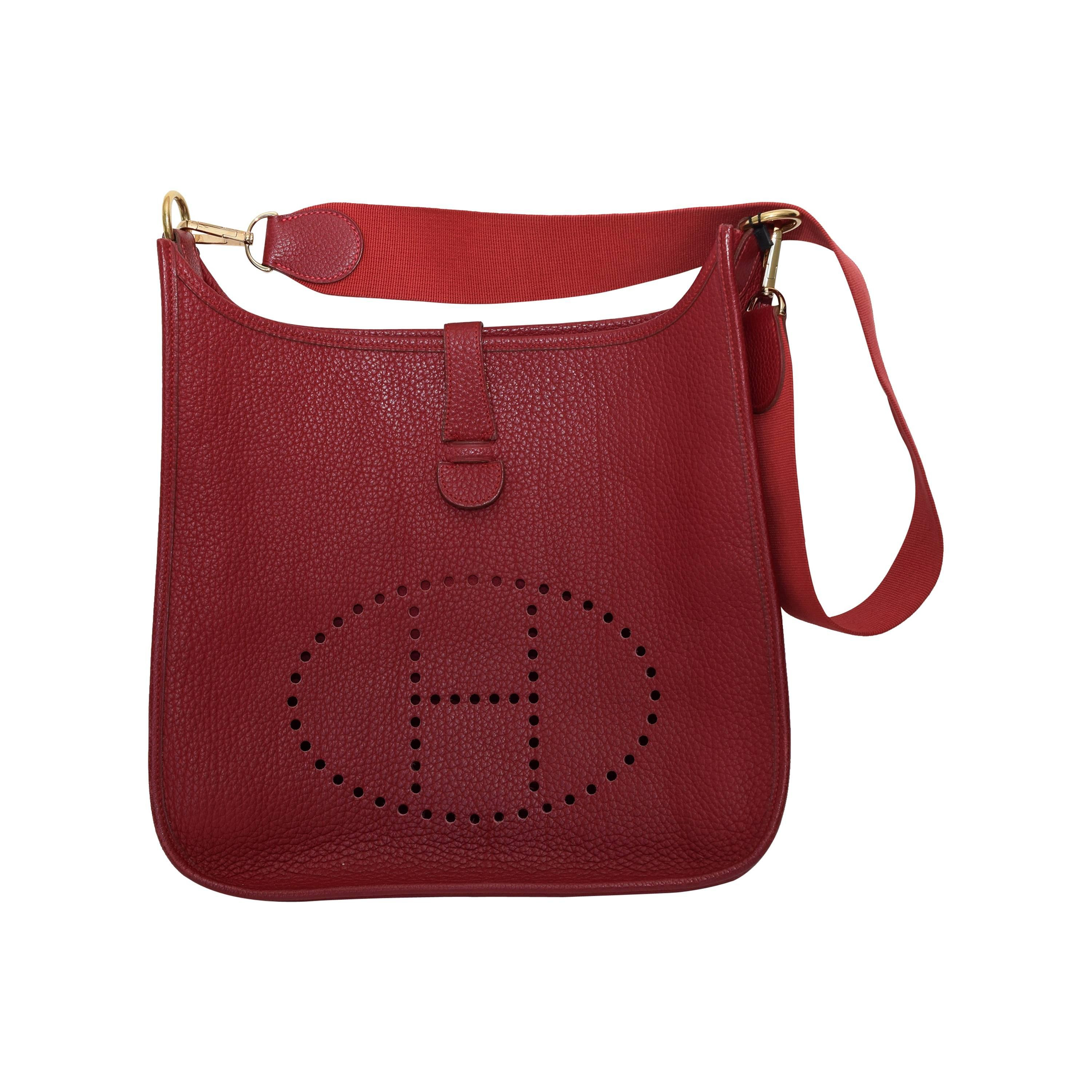 Hermes Evelyn GM Red Cross Body Bag | 1stDibs