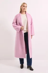 Jackets & Coats | Collarless Cocoon Belted Coat | Principles | Debenhams UK