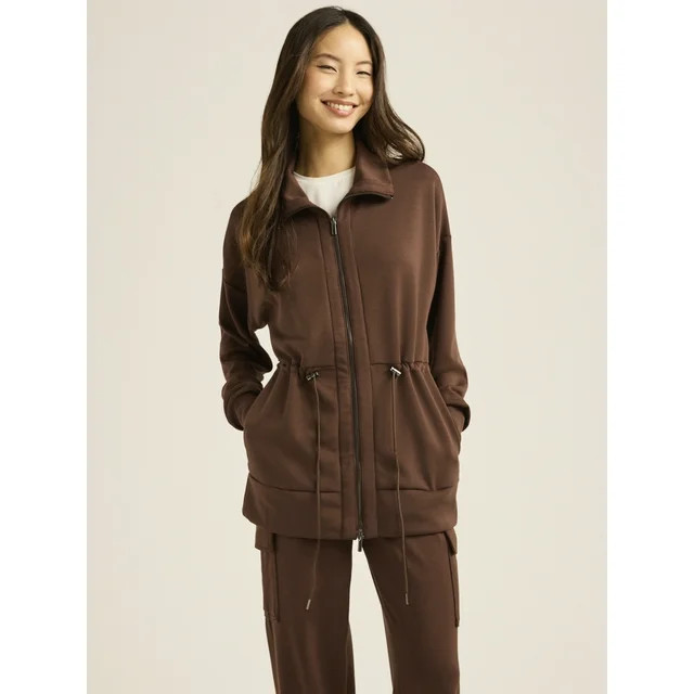 Scoop Women’s and Women's Plus Ultimate ScubaKnit Longline Drawstring Zip Jacket, Sizes XS-4X | Walmart (US)