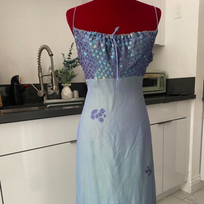 1990s - Y2K Anopia Blue-green Silk Beaded Dress Deadstock  | eBay | eBay US