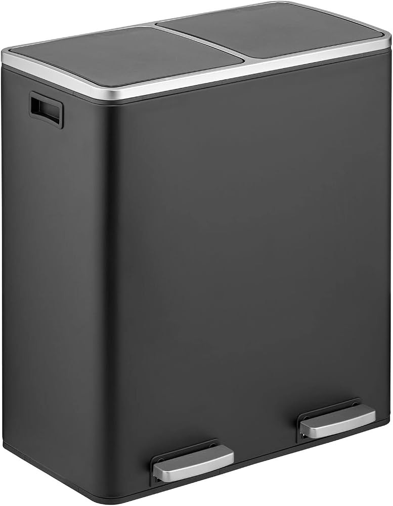 mDesign Metal Steel 16 Gallon/60L, Large Dual Compartment Step Trash Can; Double Bin Trashcan/Recycl | Amazon (US)