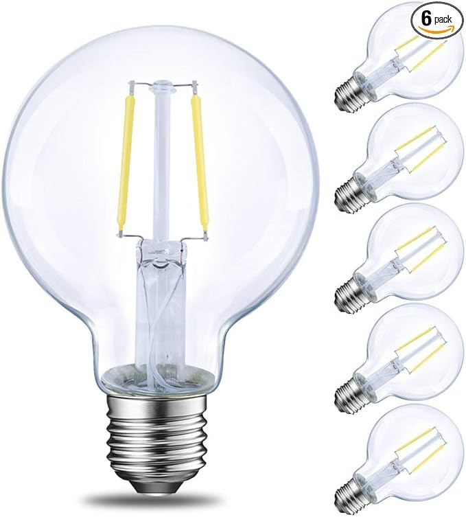 LED Globe G25 Dimmable Edison Light Bulb, 40 Watt Equivalent, 5000K,350LM, E26 Medium Screw Base,... | Amazon (US)