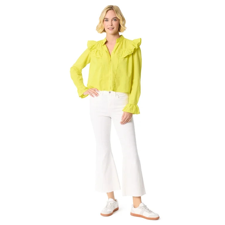 Jessica Simpson Women's and Women's Plus Arista Ruffle Long Sleeve Shirt, Sizes XS-5X | Walmart (US)