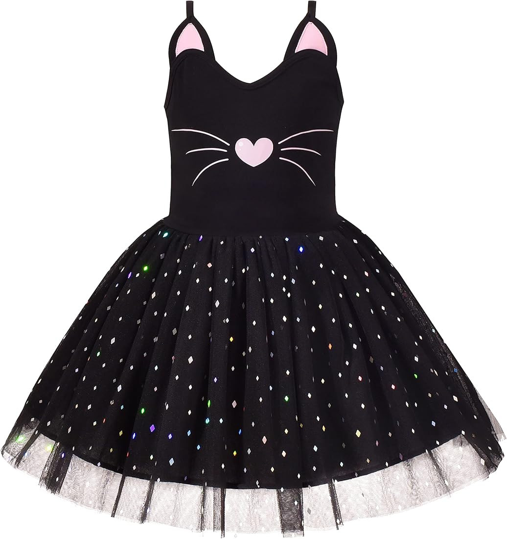 Sunny Fashion Girls Dress Cat Face Black Tower Ruffle Dancing Party Size 4-10 | Amazon (US)