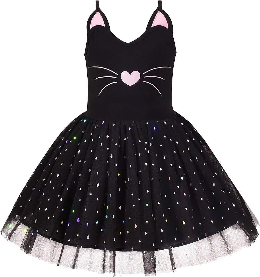 Sunny Fashion Girls Dress Cat Face Black Tower Ruffle Dancing Party Size 4-10 | Amazon (US)