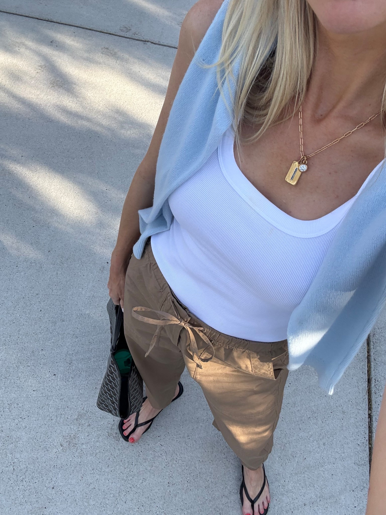 Favorite white ribbed tank from Amazon!! - small 
Poplin khaki pants - XS

Spring outfits 