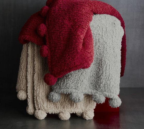Cozy Pom Pom Sherpa Throws | Pottery Barn | Pottery Barn (US)