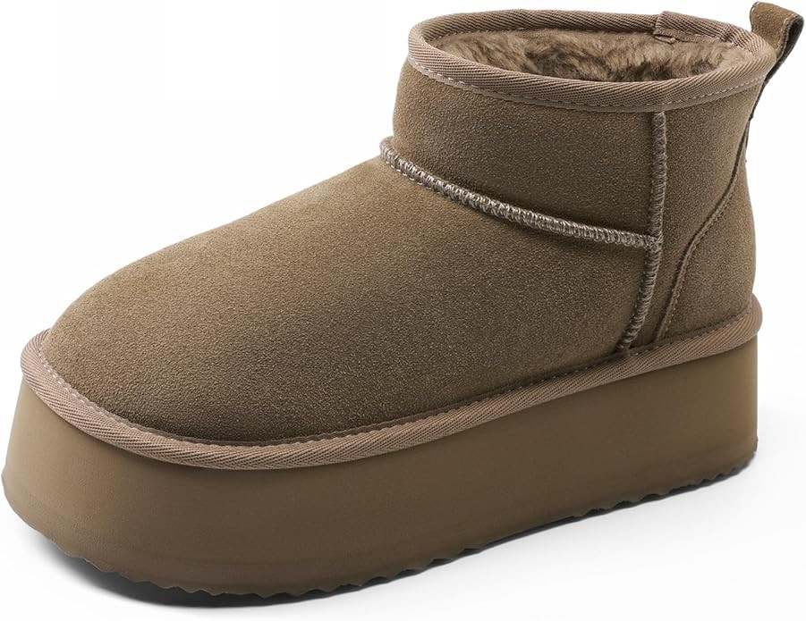 DREAM PAIRS Platform Winter Boots for Women Genuine Suede, Wide Toe Water Slip Resistant Ankle Mi... | Amazon (US)