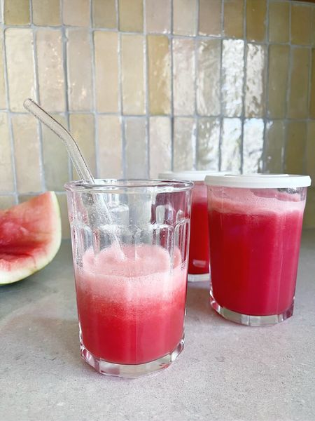 Loving these glasses that comes with lids for fridge storage! Made watermelon juice (pictured here) and loved having these to store the excess in. These are great for cut up cucumbers, fruit, rinsed berries, and ice water or iced coffee, anything really 🙌🏻

#LTKFind #LTKunder50
