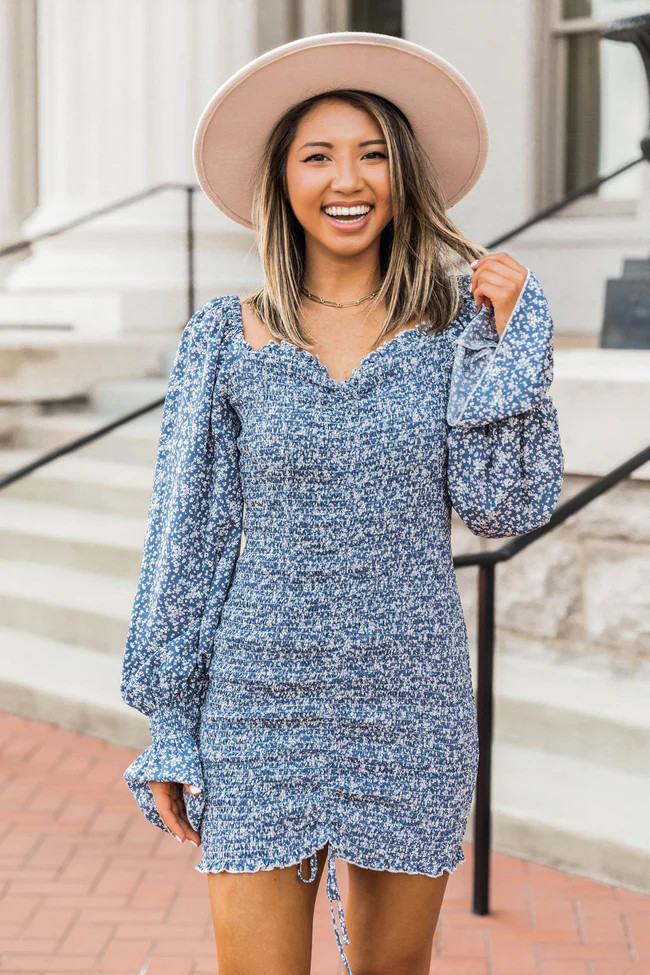 Finally Mine Blue Smocked Floral Dress | The Pink Lily Boutique