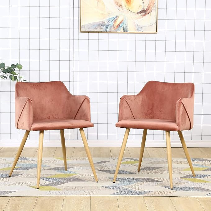 Modern Accent Chairs Pink Velvet Chairs Living Room Arm Chairs Set of 2 | Amazon (US)