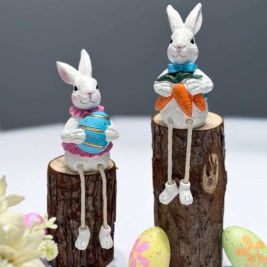 Easter Bunny Decor Set, 2 Pack Resin Easter Bunny Decorations Dangling Leg Design, Hand-Painted S... | Amazon (US)