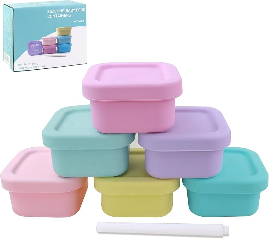 Set of 6 100% Silicone Baby Food Storage Containers, 3.5 oz Leak Proof Food Snack Storage Cubes o... | Amazon (US)