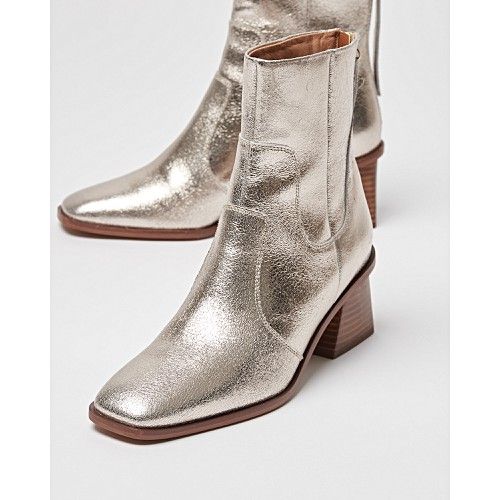 Golden Metallic Square Toe Ankle Boots | Oliver Bonas (Global)