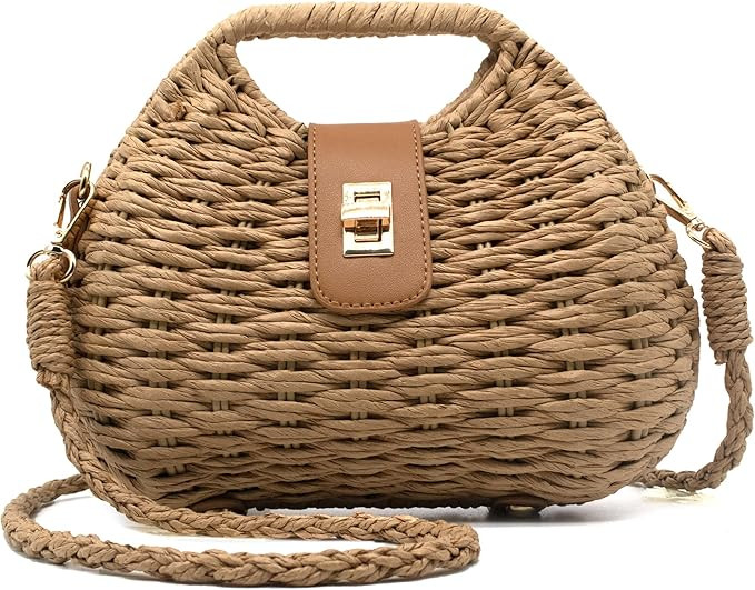 Straw Woven Clutch Purse for Women Boho Summer Beach Purse Top Handle Vacation Handbag Wicker Pur... | Amazon (US)