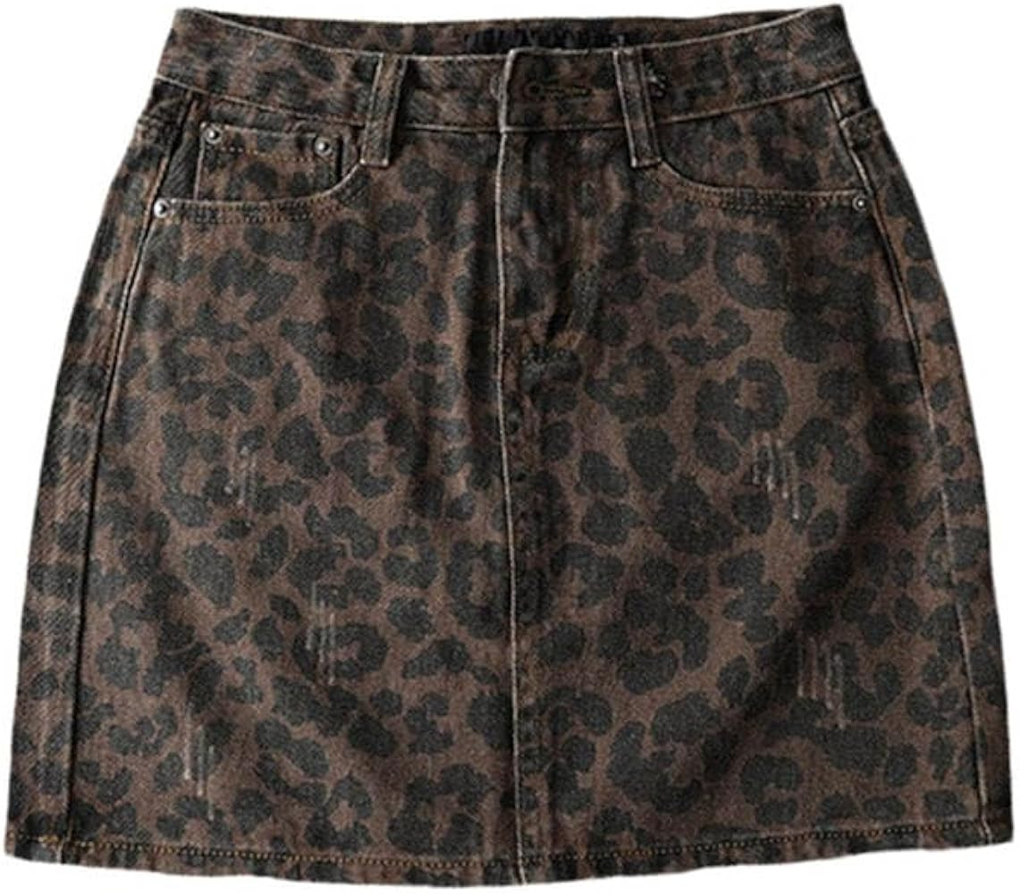 Sexy Leopard Print Denim Skirt Women Summer Tight High Waist Pencil Skirt | Amazon (US)