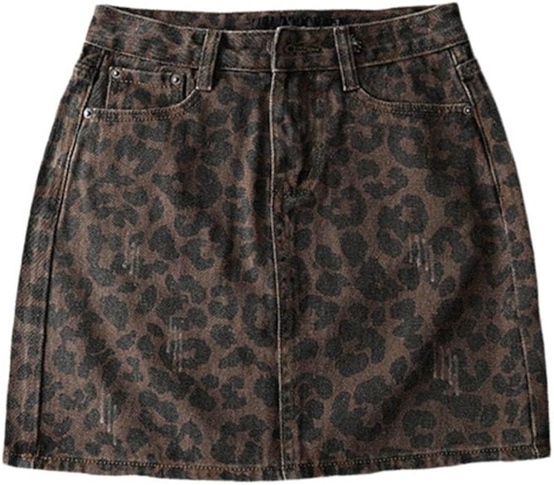 Sexy Leopard Print Denim Skirt Women Summer Tight High Waist Pencil Skirt | Amazon (US)