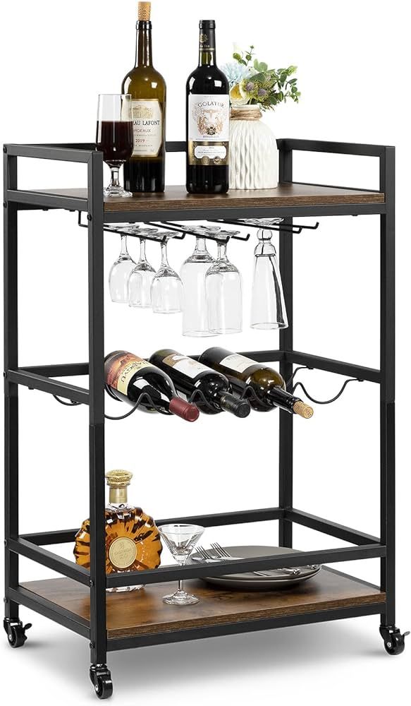 Hadulcet Bar Cart, Serving Cart with Wheels, Industrial Style Wine Cart for Home Kitchen & Dinnin... | Amazon (US)